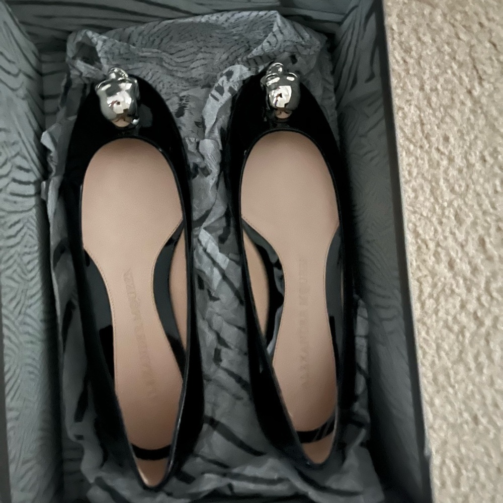 Alexander McQueen Black Flats with Silver Skull Detail